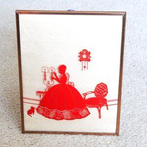 RARE Antique Vintage Victorian Woman Red Convex Bubble Glass Framed Silhouette